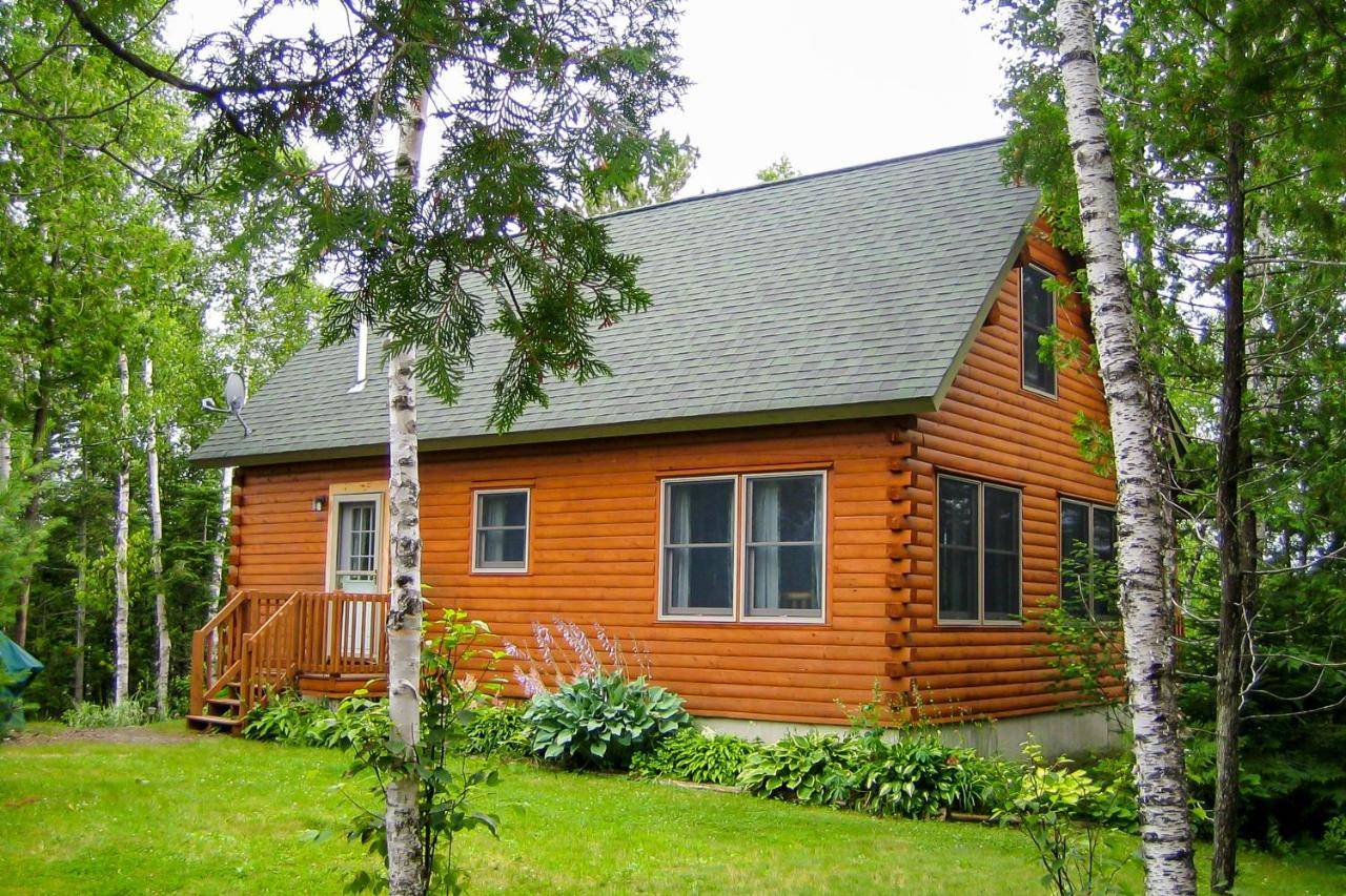 a small wooden cabin with a porch in the woods at Birch Overlook in Greenville
