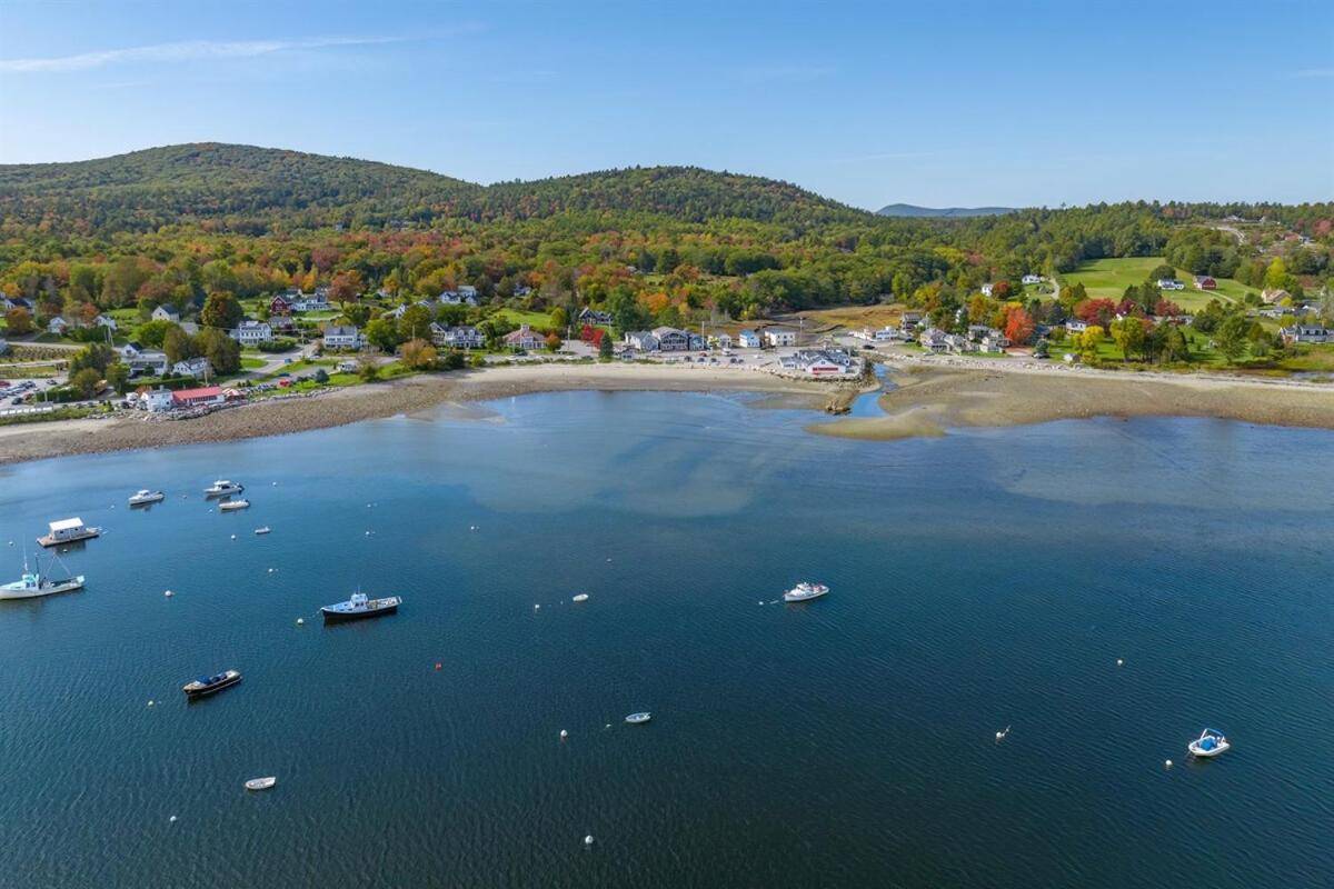 an aerial view of a large body of water with boats at Penthouse Private Balconies Beach and Water Views in Lincolnville